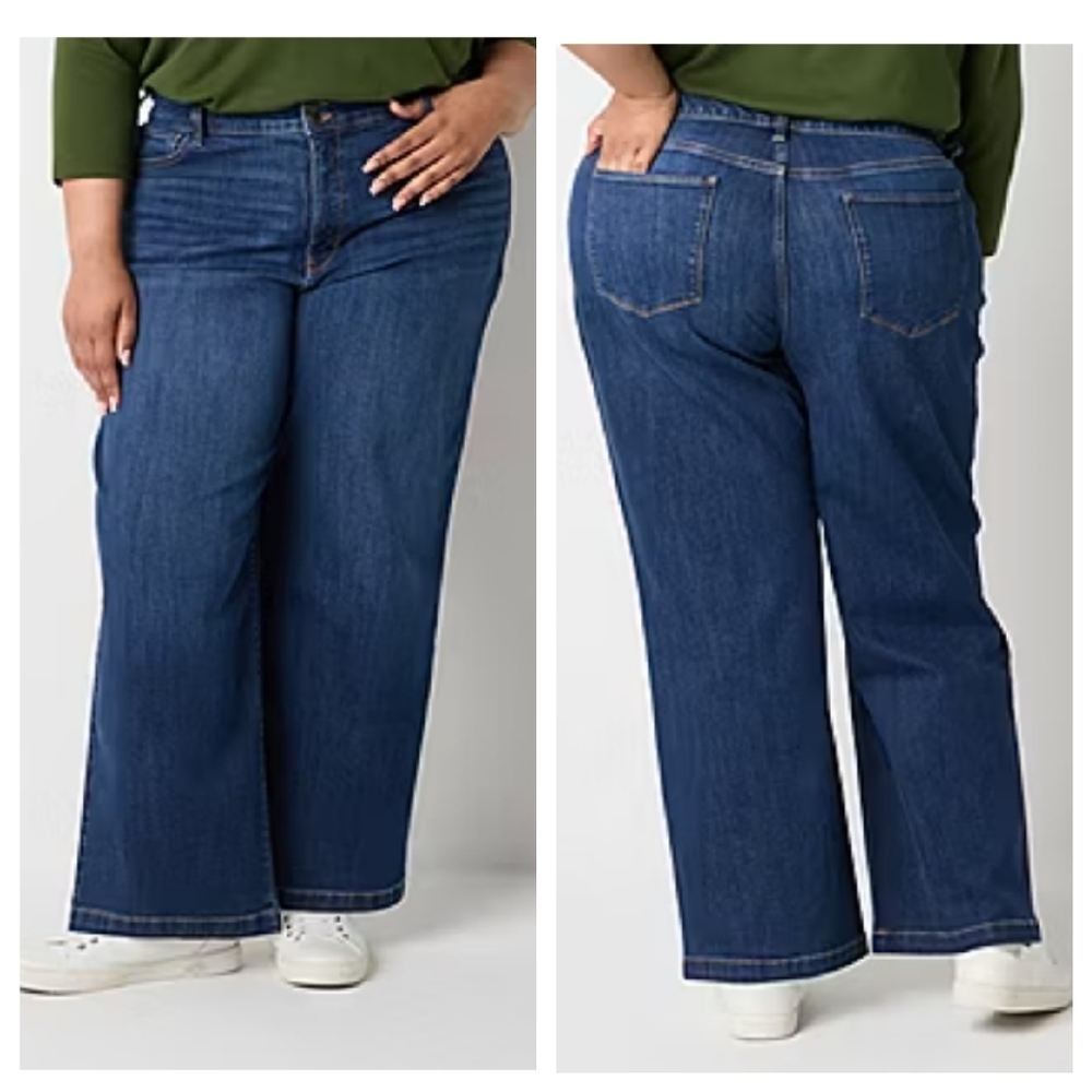 St. John's Bay Plus | Womens High Rise Wide Leg Jean